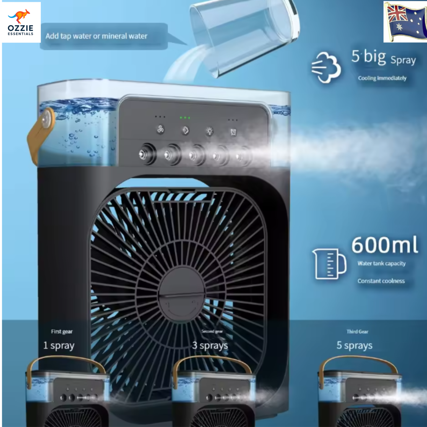 2025 Portable 3-in-1 Air Cooler, Humidifier & Fan | USB Mini Air Conditioner with LED Night Light & Water Mist Function