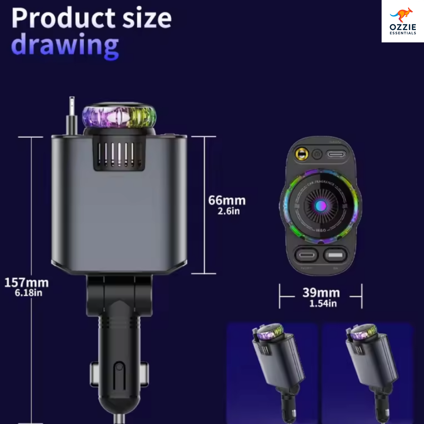 5-in-1 PD 45W Car Charger | Fast USB-C Power Adapter with Starlight Roof Projector & Aromatherapy Air Freshener for iPhone & Android