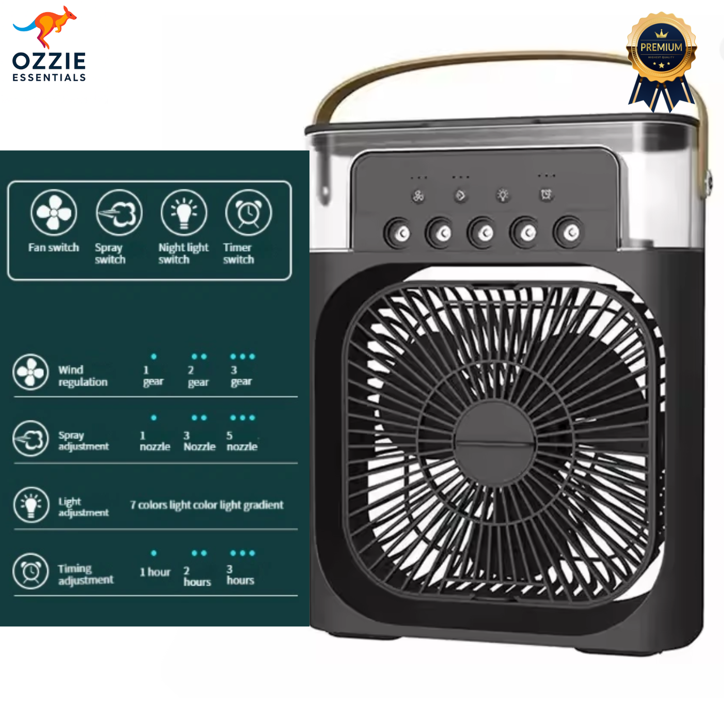 2025 Portable 3-in-1 Air Cooler, Humidifier & Fan | USB Mini Air Conditioner with LED Night Light & Water Mist Function