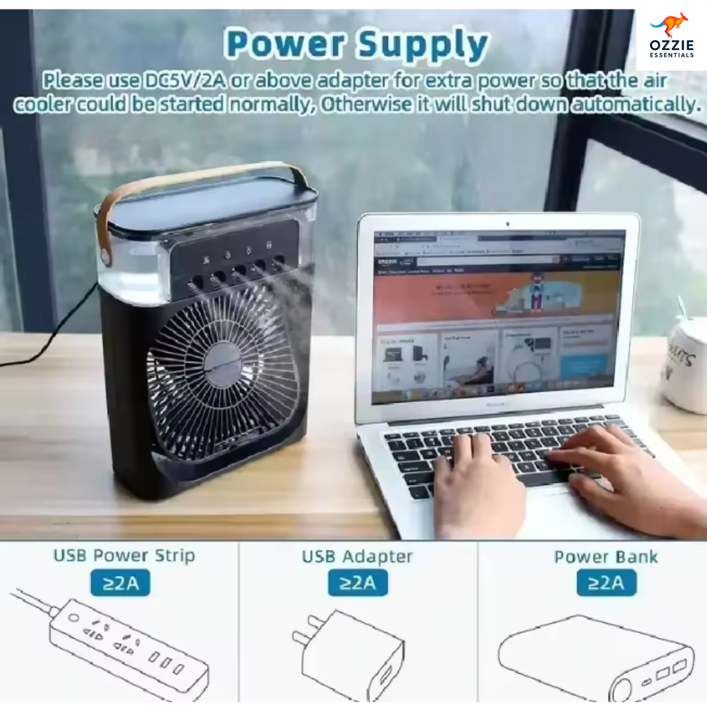 2025 Portable 3-in-1 Air Cooler, Humidifier & Fan | USB Mini Air Conditioner with LED Night Light & Water Mist Function