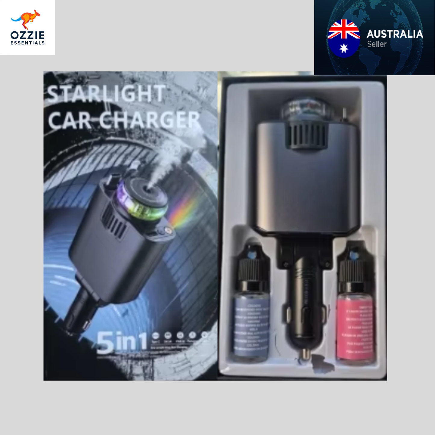 5-in-1 PD 45W Car Charger | Fast USB-C Power Adapter with Starlight Roof Projector & Aromatherapy Air Freshener for iPhone & Android