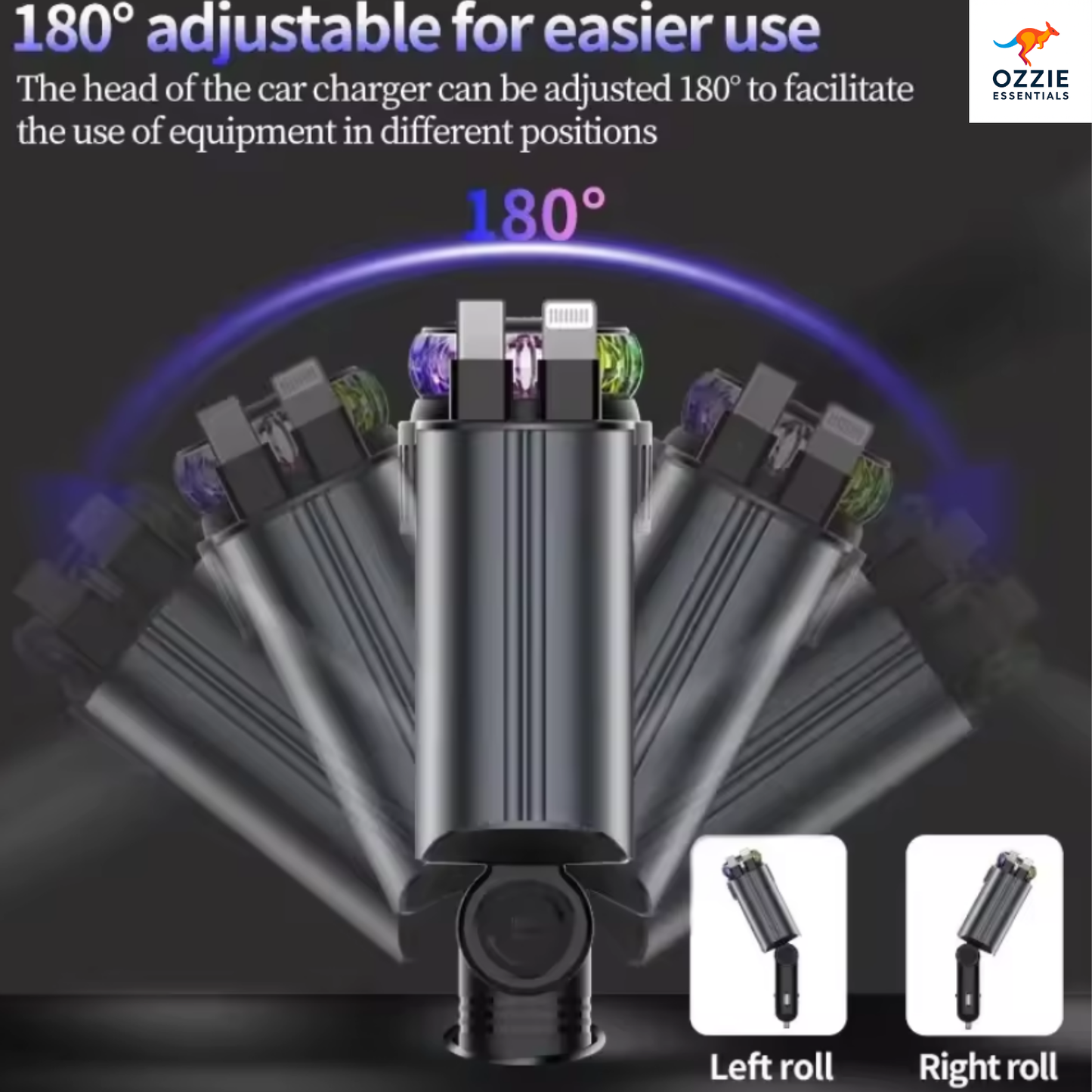 5-in-1 PD 45W Car Charger | Fast USB-C Power Adapter with Starlight Roof Projector & Aromatherapy Air Freshener for iPhone & Android
